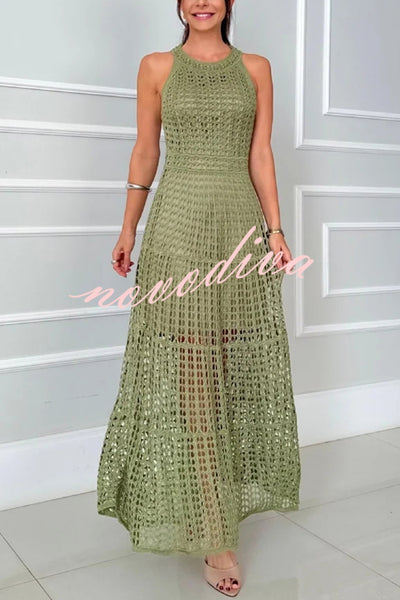 Mariane Crochet Knit Round Neck Texture A-line Maxi Dress