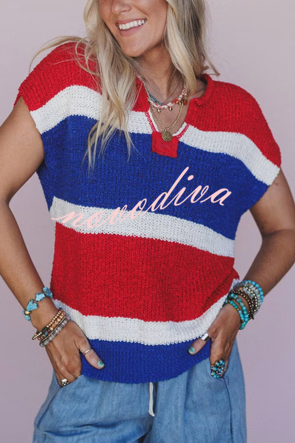 Independence Day Colorway Sleeveless Casual Knitted Sweater