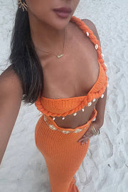 Takian Hollow Crochet Knit Braid Shell Trim Crop Vacation Tank