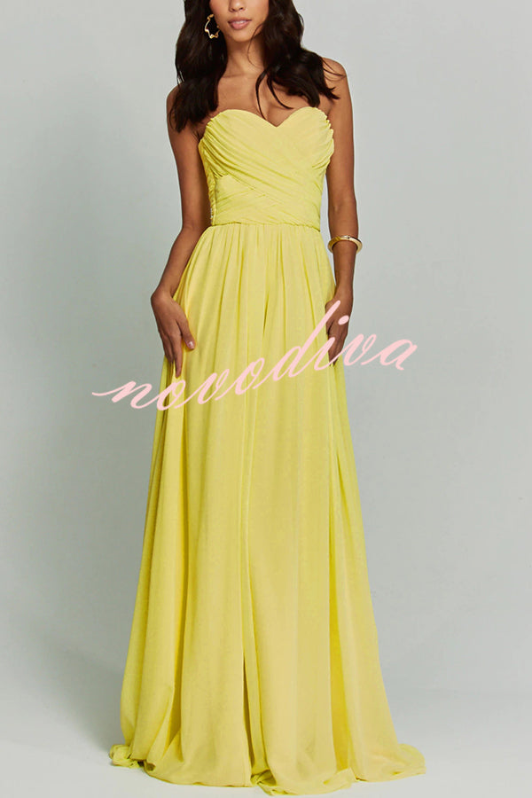 Romantic Party Chiffon Off Shoulder Sweetheart Neck Ruched Cape Maxi Dress