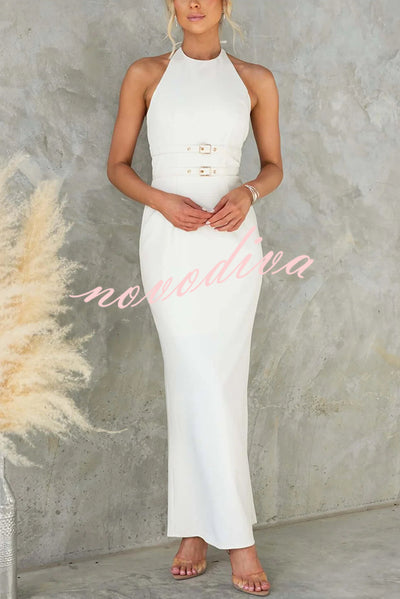 Sexy Backless Halter Neck Slim Waist Maxi Dress