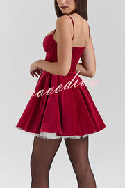 Year-end Dance Velvet Tulle Patchwork Sweetheart Neck Slip Mini Dress