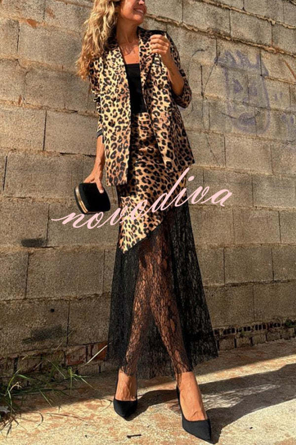 Coco Lady Leopard Lace Patchwork Irregular Skirt