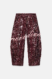 Gala Goddess Sequin High Rise Zipper Waist Wide Leg Pants