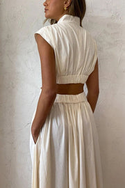 On Vacay Mode Cotton Blend Cutout Elastic Waist Pocketed Maxi Dress