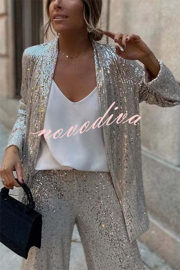 Special Treat Sequin Lapel Party Loose Blazer