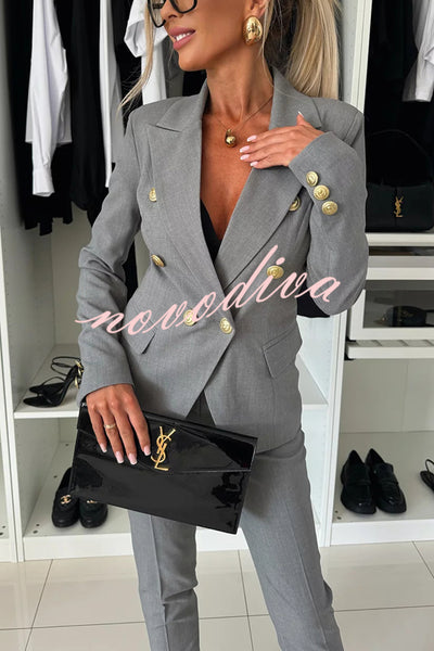 Feeling of Confidence Metal Button Long Sleeve Lapel Blazer