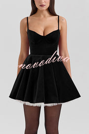 Year-end Dance Velvet Tulle Patchwork Sweetheart Neck Slip Mini Dress