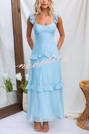 Solid Color Halter Backless Tie Elegant Ruffle Maxi Dress