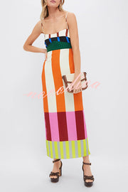 Beach Moment Linen Blend Unique Color Block Slip Maxi Dress