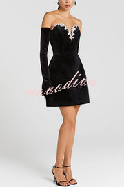 Ines Luxurious Velvet Jewel-encrusted Sweetheart Off Shoulder Neck Tulip Stretch Mini Dress