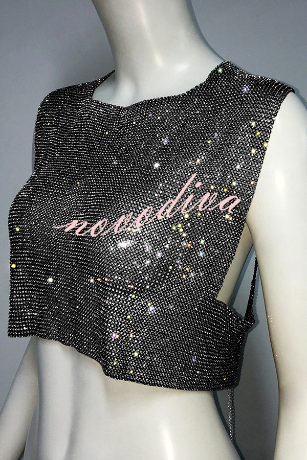 Sexy Metallic Rhinestone Backless Chain Vest