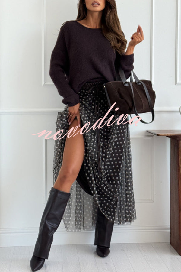 Timeless Treasures Tulle Polka Dot High Rise Elastic Waist Maxi Skirt