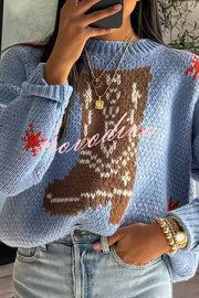 Christmas Knitted Boots Round Neck Long Sleeve Sweater