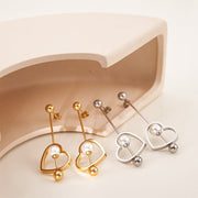 18K Gold Titanium Steel Heart-shaped Peach Heart Pearl Earrings