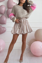 Stylish Loose-fitting Color-blocked Long-sleeved Knit Sweater