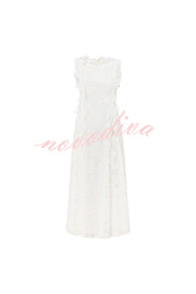 Mairi Embroidery Hollow Fabric Delicate Flower Trim Side Lace-up Maxi Dress