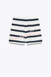 Logbook Stripe Button Shoulder T-Shirt and High-Rise Pocketed Loose  Shorts Set