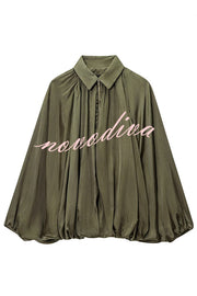 Fashion Lapel Loose Puff Long Sleeve Casual Zipper Jacket