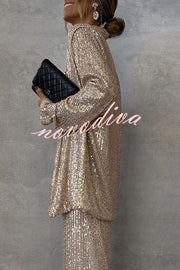 Party Scene Sequin Open Front Long Sleeve Drape Coat