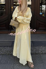 Solid Elastic Waist Drawstring Maxi Skirt