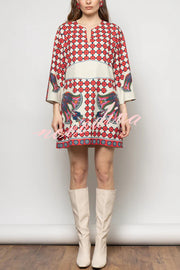 Unique Print V-Neck Loose Holiday Mini Dress