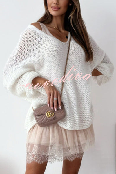 Solid Color Loose V-neck Casual Knitted Sweater