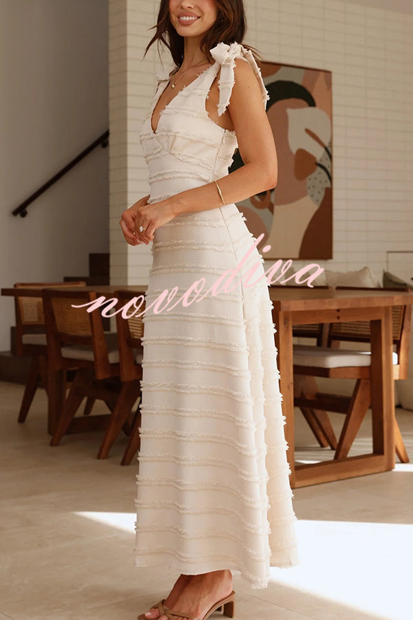 Solid Color V-neck Elegant Sling Lace Up Vacation Maxi Dress