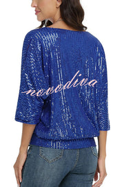 Solid Color Sequined Loose Round Neck Casual Top