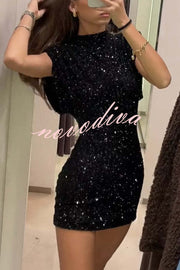 Adorable Sexy Vibes Sequin Wide Sleeve Mini Dress