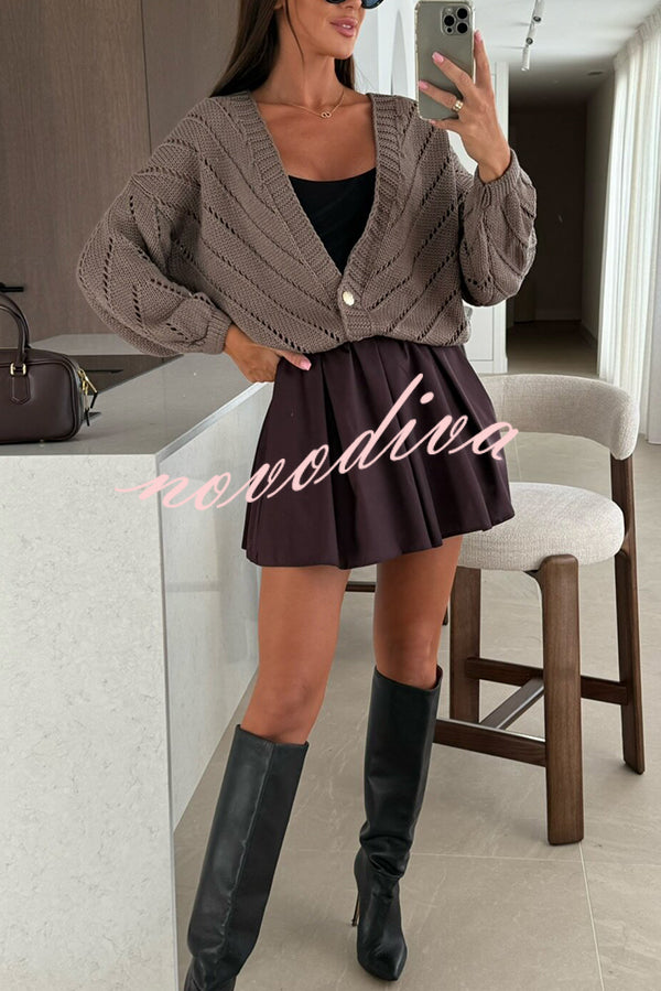 Fashion Hollow Knitted V-neck Button Loose Cardigan