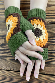 Knitted Sunflower Warm Half Finger Wool Gloves