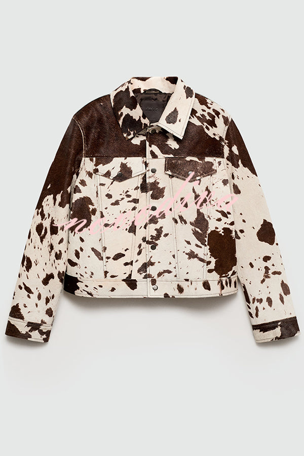 Fashionable Irregular Cow Pattern Lapel Short Jacket