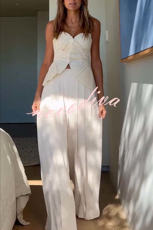Show Exquisiteness Satin Pleated Heart-shaped Off Shoulder Halter Tank
