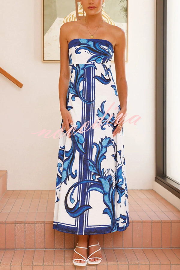 Unique Botanical Print Off-the-shoulder Fitted Maxi Dress