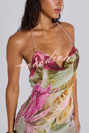 Floral Print Sexy Backless Slit See-Through Holiday Maxi Dress