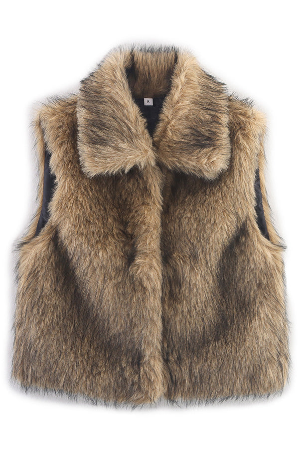 Stylish Collared Sleeveless Short Faux Fur Vest