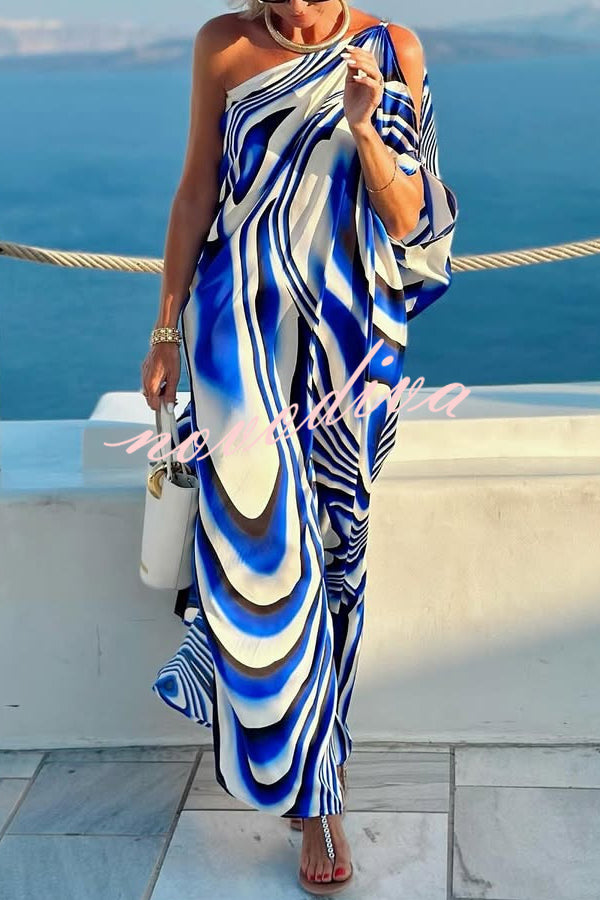 Sirinda Unique Printed Cutout One-shoulder Holiday-style Loose Maxi Dress