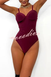 Body Feeling in Love Detachable Straps Sweetheart Neck Stretch Bodysuit / Romper