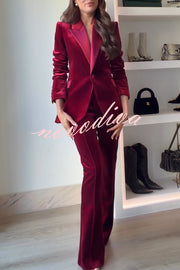 Delicate Daze Velvet Satin Lapel Button Up Long Sleeve Tapered Waist Blazer