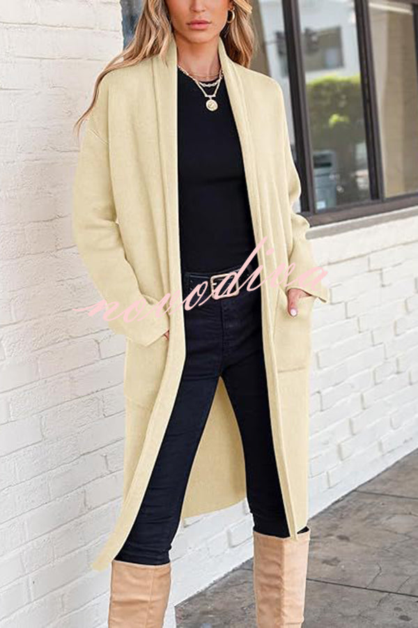 Solid Color Long-sleeved Casual Loose Pocket Mid-length Cardigan