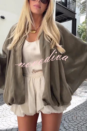 Fashion Lapel Loose Puff Long Sleeve Casual Zipper Jacket