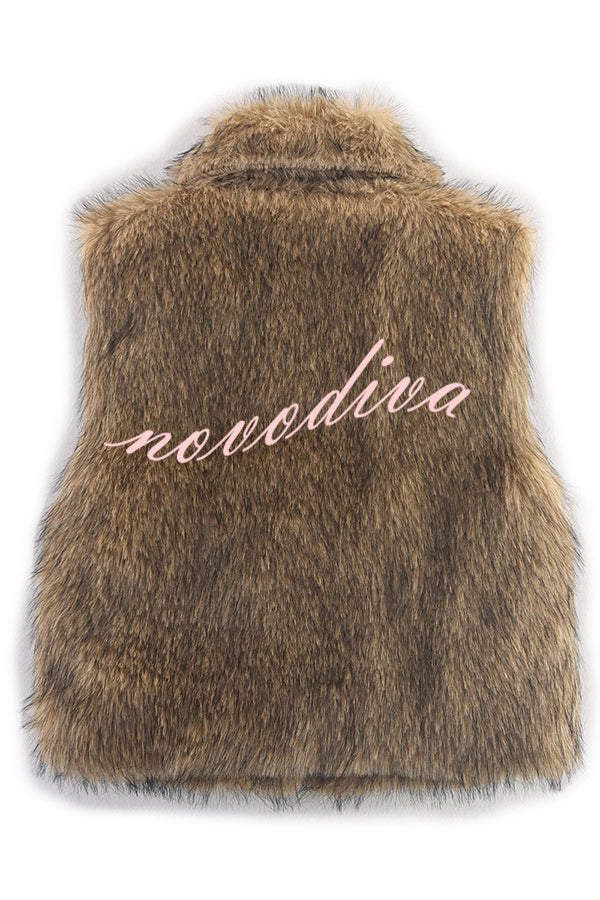 Stylish Collared Sleeveless Short Faux Fur Vest