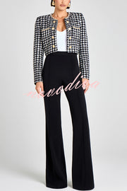 Remy Check Bouclé-tweed Fabric Pearl Trim Gold Button Long Sleeve Jacket