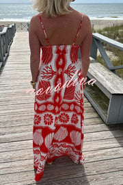 Beautiful Shell Unique Print Front Lace-up Loose  Maxi Dress