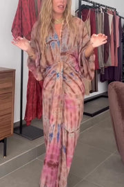 Unique Printed V-neck High-waisted Loose-fitting Holiday Maxi Dress