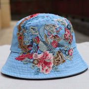 Fashionable Ethnic Style Embroidered Denim Bucket Hat