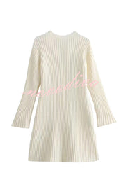 Beautiful Basic Ribbed Knit Long Slit Sleeve Flare Stretch Dress