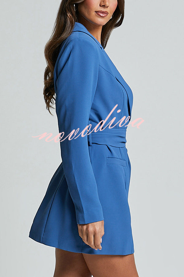 Fashion Pioneer Solid Color Lapel Long Sleeve Lace-up Blazer