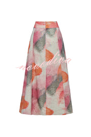 Laylin Wide Sleeve Shirt and Watercolor Print High Waist Drape Pocket Maxi Skirt Set